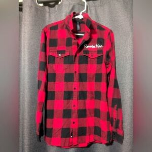 Burnside X Ronnie Mac 69 Red and Black Plaid Cotton Blend Mens Long Sleeve Shirt